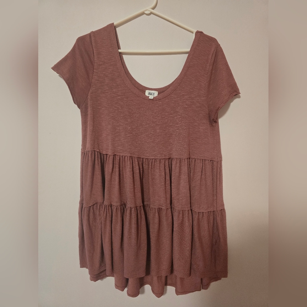 Rose Dusty Pink Tiered Short Sleeve Top